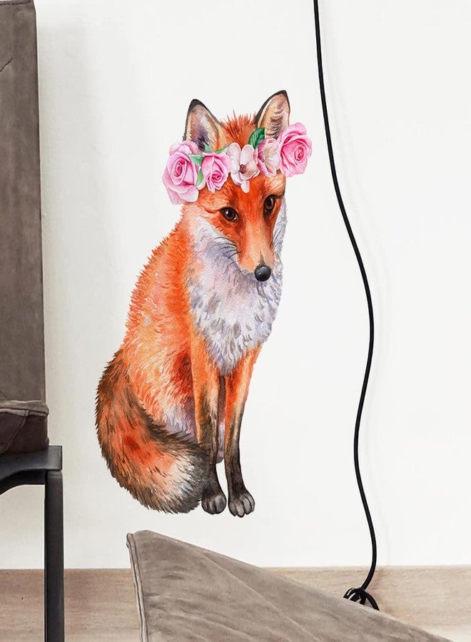WOYINIS Watercolor 3D Fox Wall Sticker Fox Wall Decals 16" × 24" Cute with Rose Flower Wreath Wall Decal Art Decor Stickers for Kids Room Playroom Baby Nursery Living Room Wall Murals - Image 1