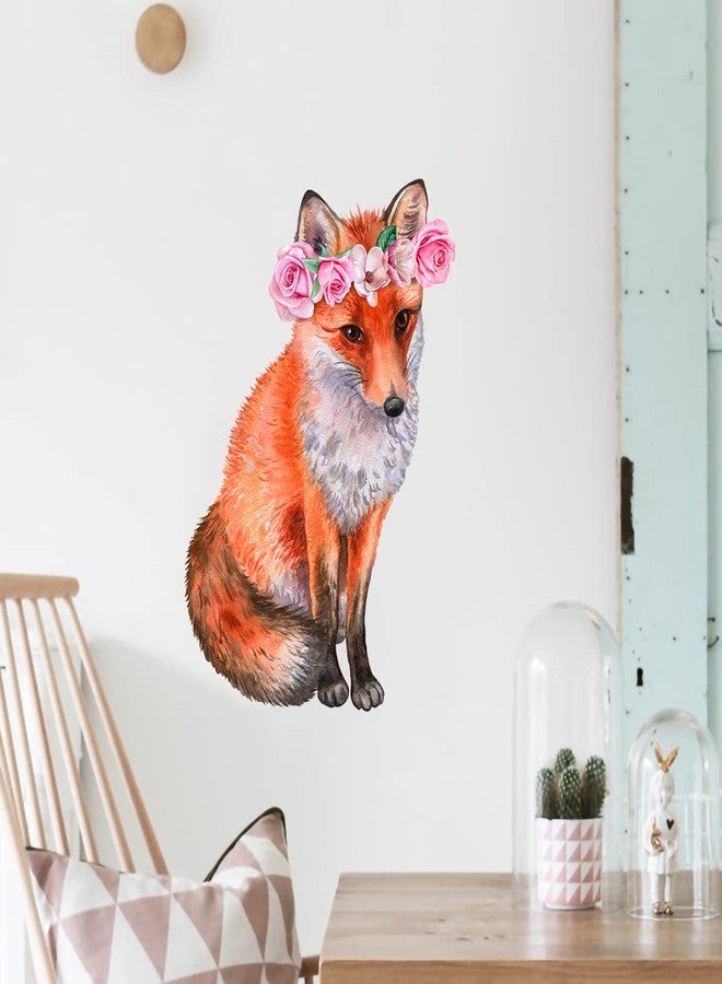 WOYINIS Watercolor 3D Fox Wall Sticker Fox Wall Decals 16" × 24" Cute with Rose Flower Wreath Wall Decal Art Decor Stickers for Kids Room Playroom Baby Nursery Living Room Wall Murals - Image 5
