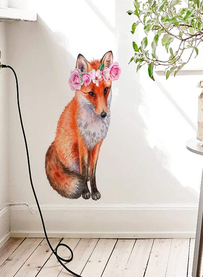 WOYINIS Watercolor 3D Fox Wall Sticker Fox Wall Decals 16" × 24" Cute with Rose Flower Wreath Wall Decal Art Decor Stickers for Kids Room Playroom Baby Nursery Living Room Wall Murals - Image 2