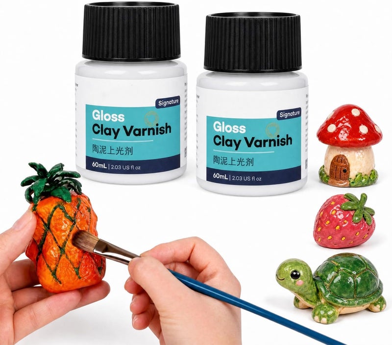 Makbeaty Clay Varnish, Gloss Acrylic Varnish for Air-Dry Clay, Ceramics, Wood, Oil Paintings, Waterproof Glaze, Prevents Crazing & Yellowing, Durable Gloss Finish for Artwork Protection (60ml+60ml) - Image 1