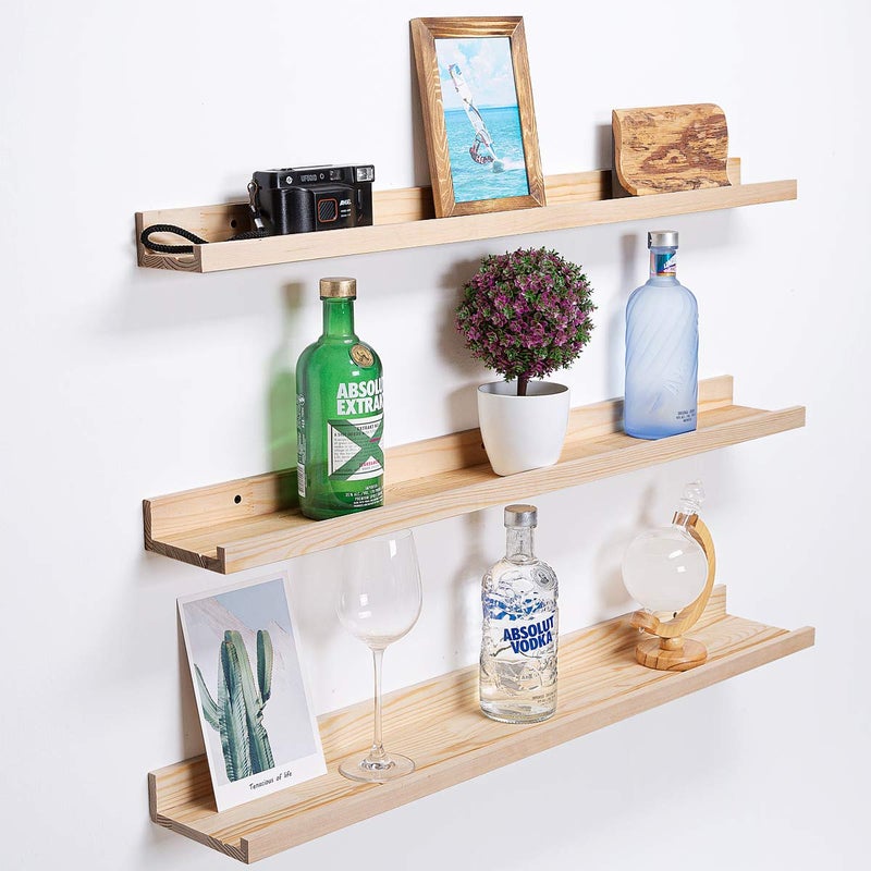 AZSKY 48 Inch Large Wood Floating Shelves for Wall Set of 3 Rustic Natural Picture Ledge Shelf Decor for Bedroom Kitchen Bathroom Living Room Nursery Display 3 Same Sizes