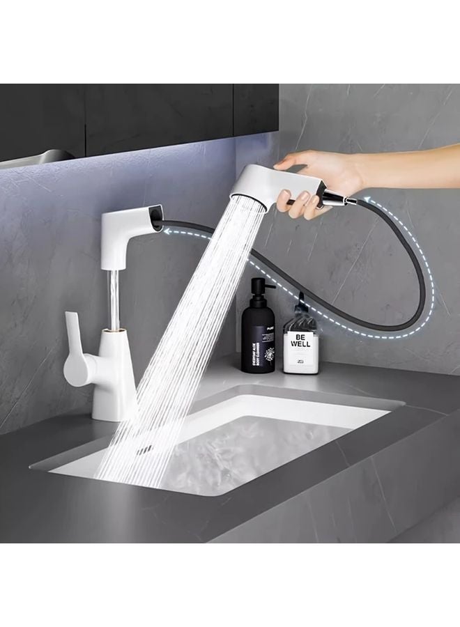 Modern Single Hole Kitchen Faucet With Pull Down Sprayer 360 Swivel Spout Silvery - Image 2