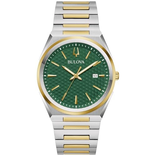 Bulova Mens Classic Quartz Two Tone Stainless Steel Watch Green Pattern Dial Style98B444 - Image 1