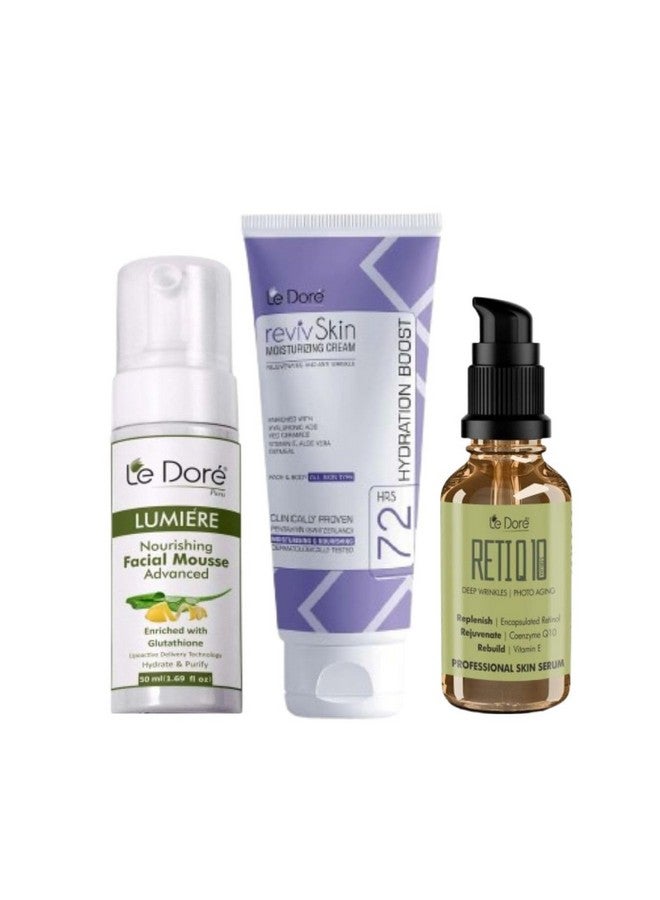 Le Dore Radiance Night Skincare Combo | Foaming Cleanser, Retinol Serum & Moisturizer | With Retinol, CoQ10, Ceramide & Hyaluronic Acid | Anti-Ageing, Nourishing & Hydrating | All skin type - Image 1