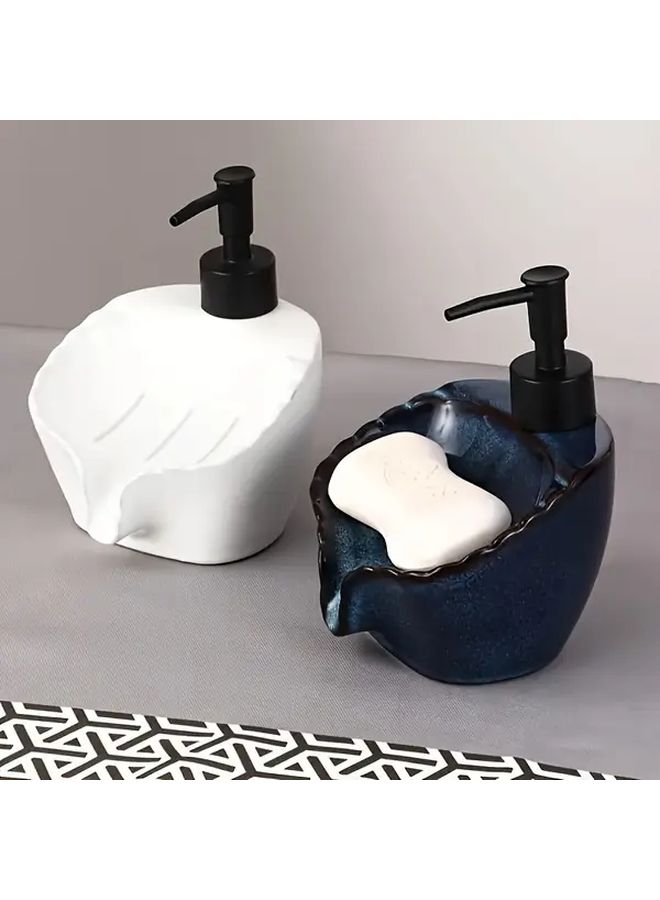 1pc White Ceramic Hand Soap Dispenser Bottle With Pump Modern Bathroom Decor Non Slip Base Easy Clean Surface For Home Hotel Office Spa Durable Construction - Image 2