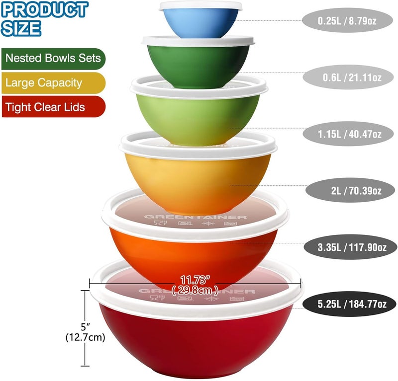 Greentainer Plastic Mixing Bowls with Lids Set 12 Piece Colorful Mixing Bowl Set for Kitchen - Nesting Bowls with Lids Set, 6 Prep Bowls and 6 Lids - Microwave and Freezer Safe(Rose) - Image 2