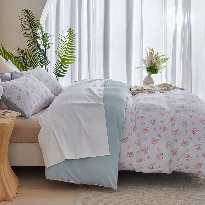 Jane yre Queen Duvet Cover Floral Soft Brushed Microfiber Crinkle Gauze Fabric 3 Pieces Floral Bedding Set for All-Season Garden Duvet Cover with Zipper Closure, Luxury Breathable Comfy - Image 5
