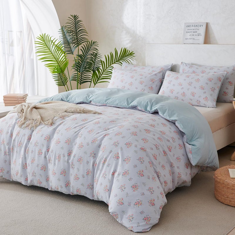 Jane yre Queen Duvet Cover Floral Soft Brushed Microfiber Crinkle Gauze Fabric 3 Pieces Floral Bedding Set for All-Season Garden Duvet Cover with Zipper Closure, Luxury Breathable Comfy - Image 3