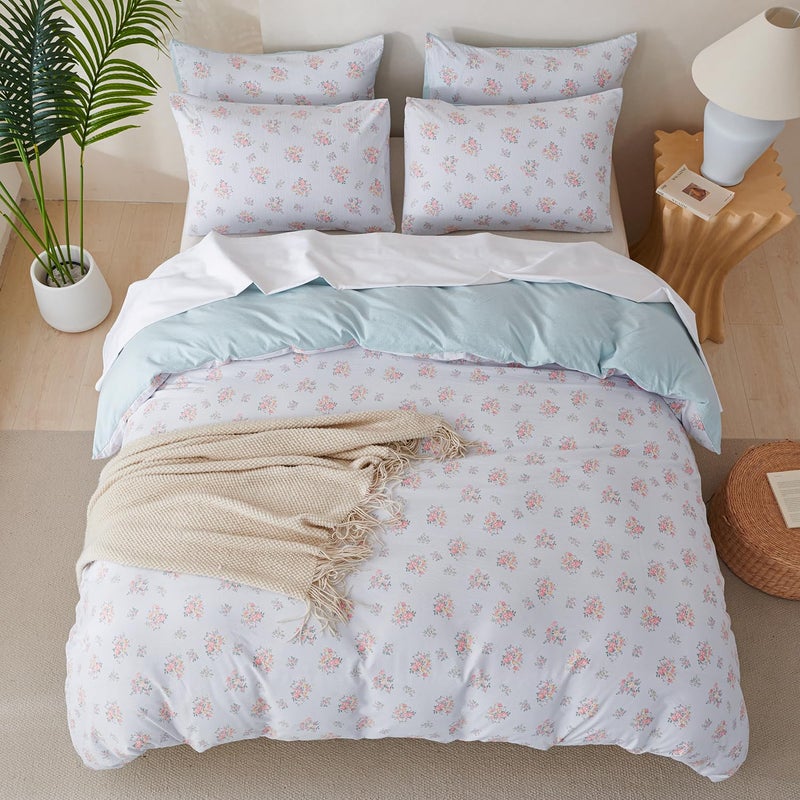 Jane yre Queen Duvet Cover Floral Soft Brushed Microfiber Crinkle Gauze Fabric 3 Pieces Floral Bedding Set for All-Season Garden Duvet Cover with Zipper Closure, Luxury Breathable Comfy - Image 4