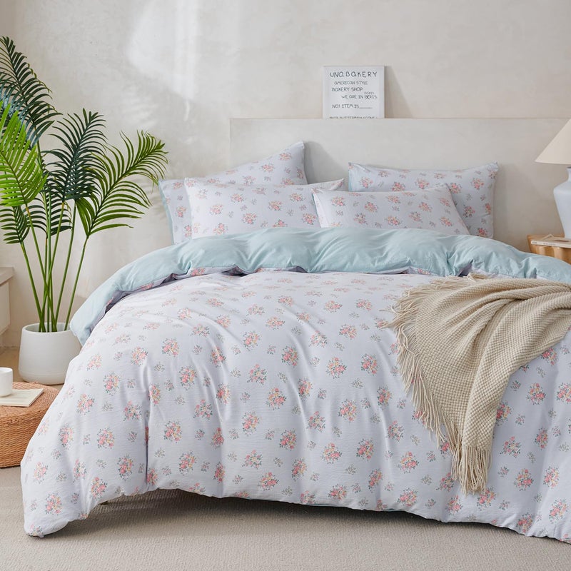 Jane yre Queen Duvet Cover Floral Soft Brushed Microfiber Crinkle Gauze Fabric 3 Pieces Floral Bedding Set for All-Season Garden Duvet Cover with Zipper Closure, Luxury Breathable Comfy - Image 1