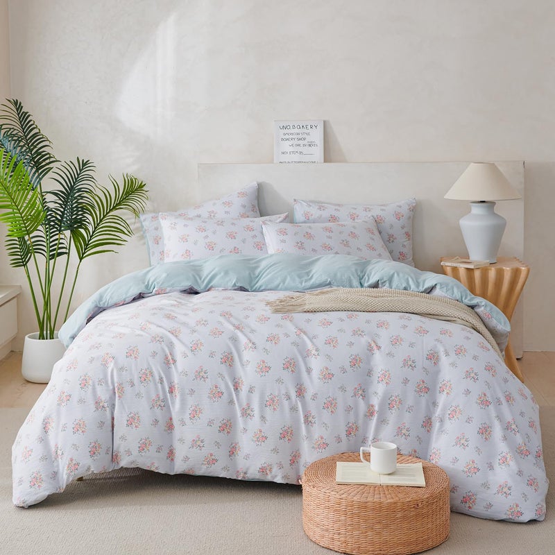Jane yre Queen Duvet Cover Floral Soft Brushed Microfiber Crinkle Gauze Fabric 3 Pieces Floral Bedding Set for All-Season Garden Duvet Cover with Zipper Closure, Luxury Breathable Comfy - Image 2
