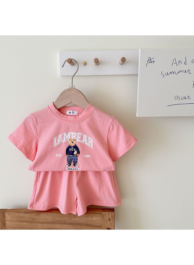 South Korea New Children's Cartoon Cute Letter Short-sleeved T-shirt Shorts Suit Boys And Girls Baby Two-piece Thin Summer Set