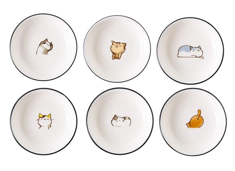 FUYU 6pcs Cute Cat Multipurpose Ceramic Sauce Dish Seasoning Dishes Sushi Dipping Bowl Appetizer Plates - Image 1
