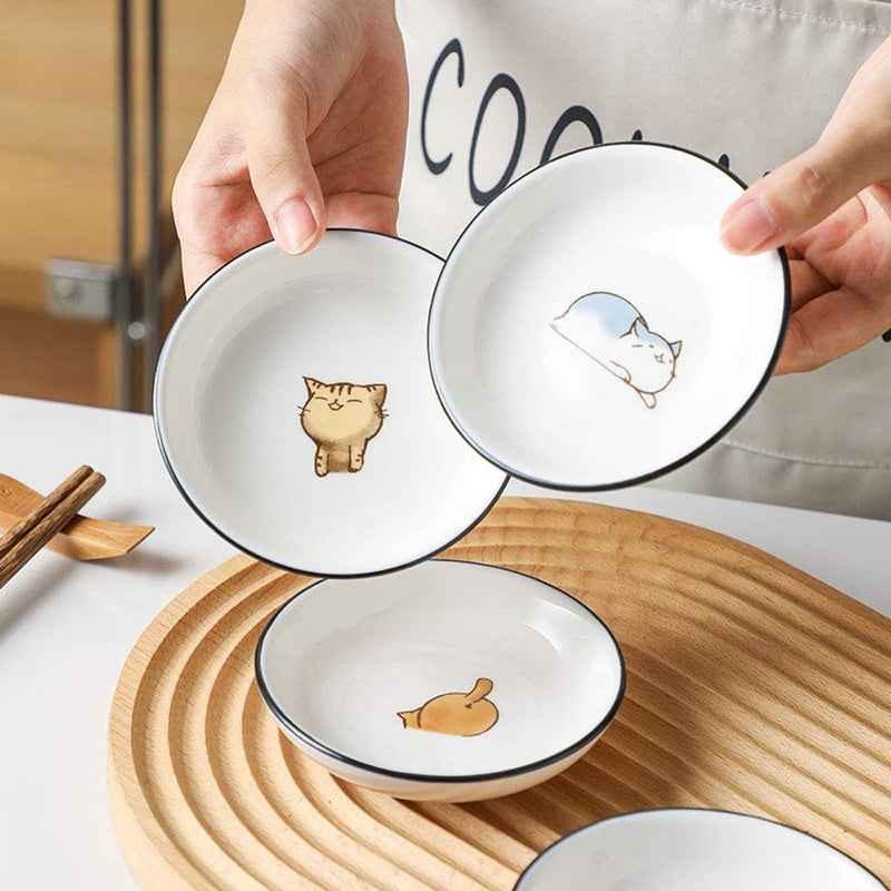 FUYU 6pcs Cute Cat Multipurpose Ceramic Sauce Dish Seasoning Dishes Sushi Dipping Bowl Appetizer Plates - Image 4