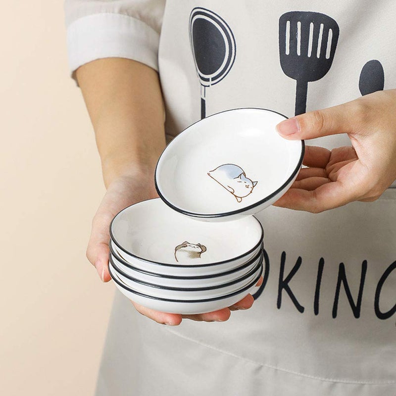 FUYU 6pcs Cute Cat Multipurpose Ceramic Sauce Dish Seasoning Dishes Sushi Dipping Bowl Appetizer Plates - Image 5