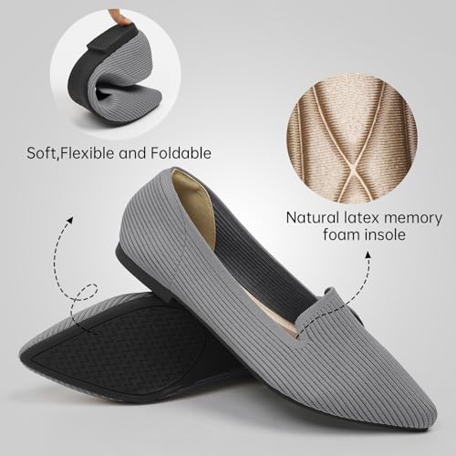 TINGRISE Women's Flats Shoes Pointed Toe Knit Washable Ballet Comfortable Dressy Work Flat Grey US10 - Image 4