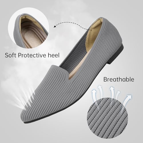TINGRISE Women's Flats Shoes Pointed Toe Knit Washable Ballet Comfortable Dressy Work Flat Grey US10 - Image 5
