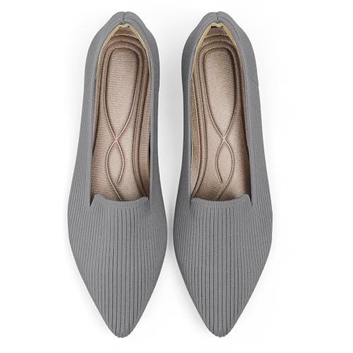TINGRISE Women's Flats Shoes Pointed Toe Knit Washable Ballet Comfortable Dressy Work Flat Grey US10 - Image 1