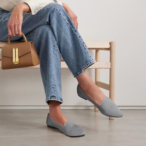 TINGRISE Women's Flats Shoes Pointed Toe Knit Washable Ballet Comfortable Dressy Work Flat Grey US10 - Image 2