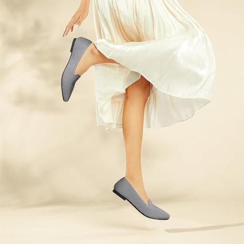 TINGRISE Women's Flats Shoes Pointed Toe Knit Washable Ballet Comfortable Dressy Work Flat Grey US10 - Image 3