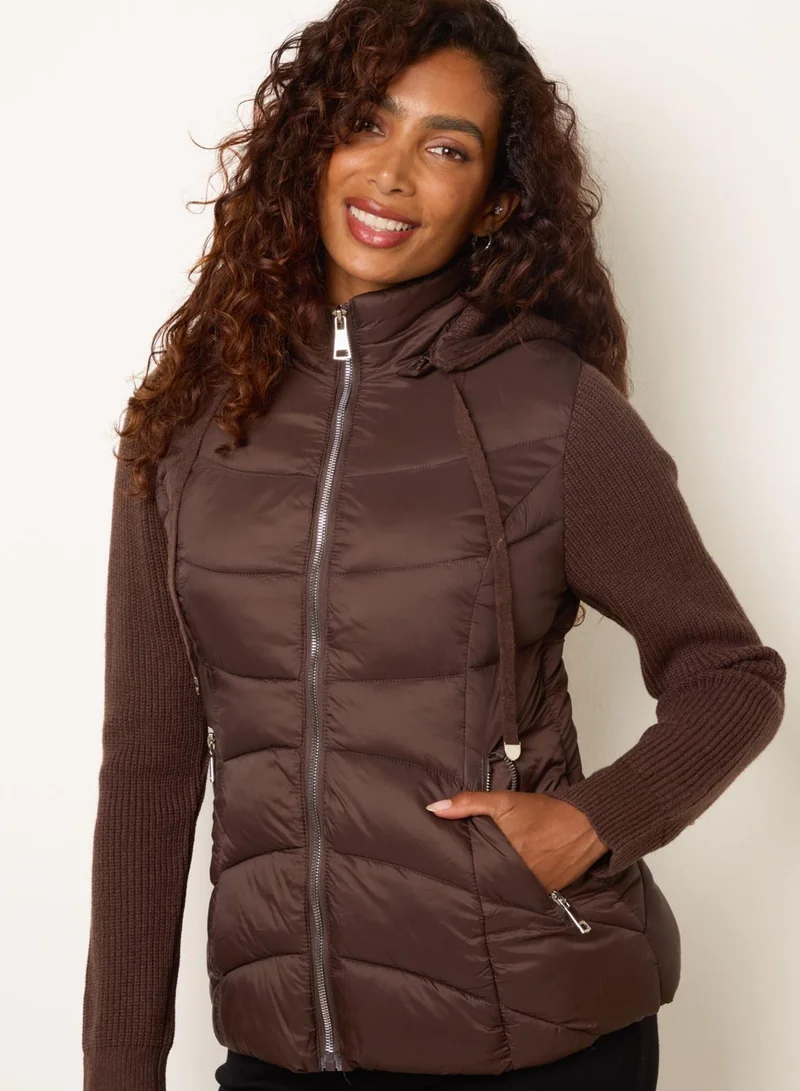 بلو فانيلا Knitted Sleeve Puffer Jacket