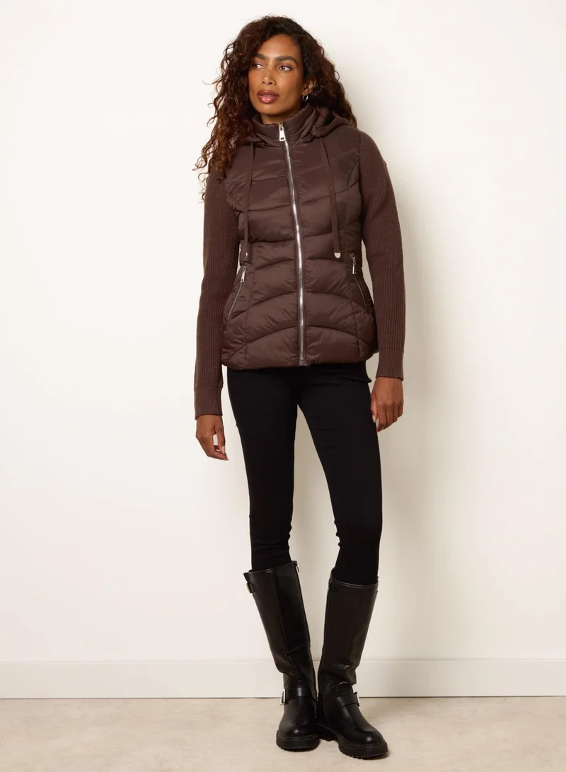 Blue Vanilla  Knitted Sleeve Puffer Jacket for Women | Best Price UAE