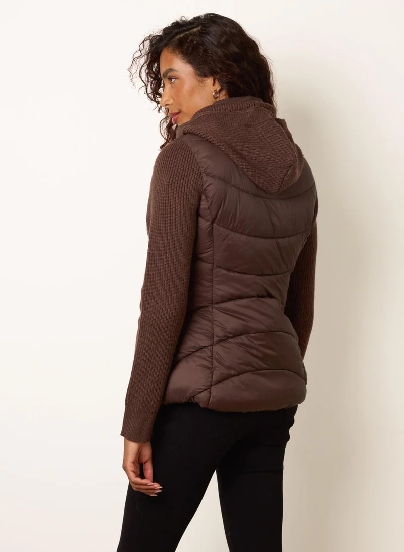 Blue Vanilla  Knitted Sleeve Puffer Jacket for Women | Best Price UAE