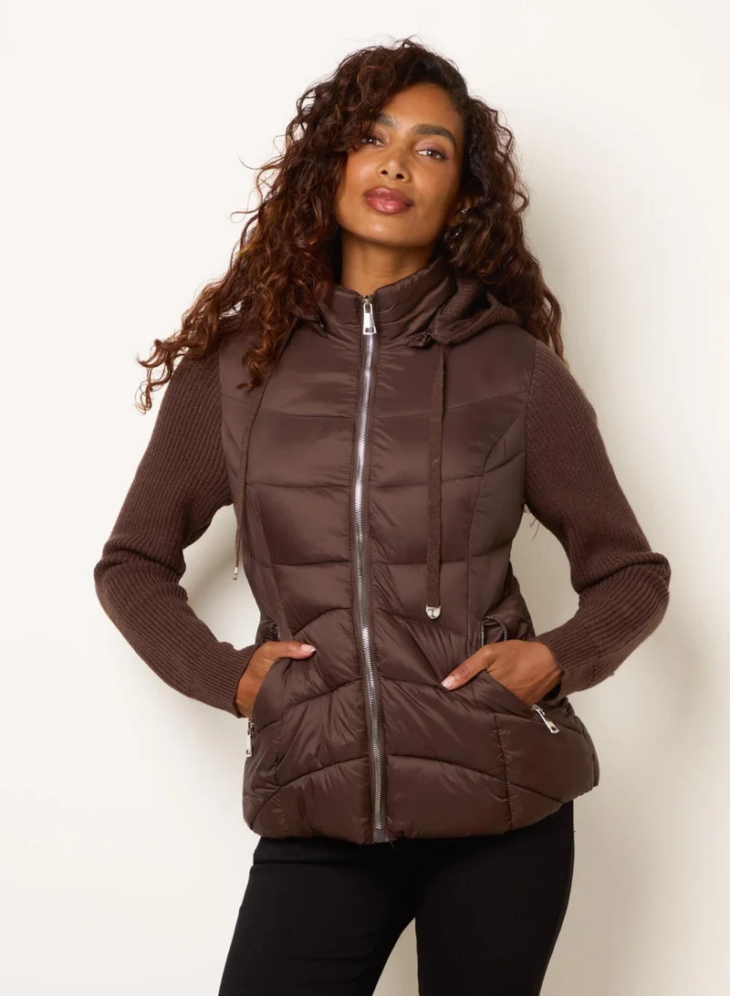 بلو فانيلا Knitted Sleeve Puffer Jacket