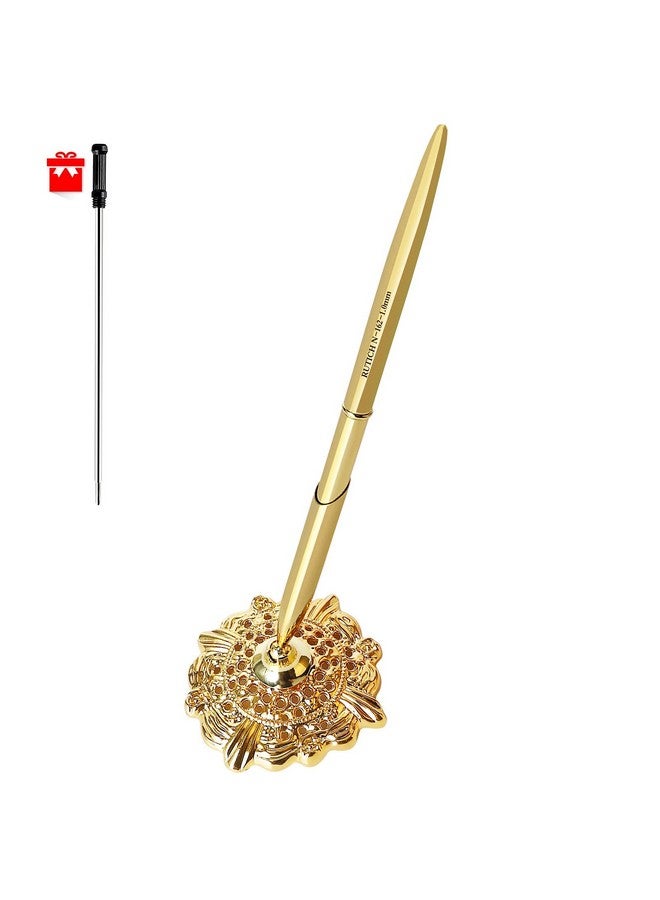 RUTICH Hollow Round Pen Holder Signing Pen Set For Wedding Bridal Golden - Image 1
