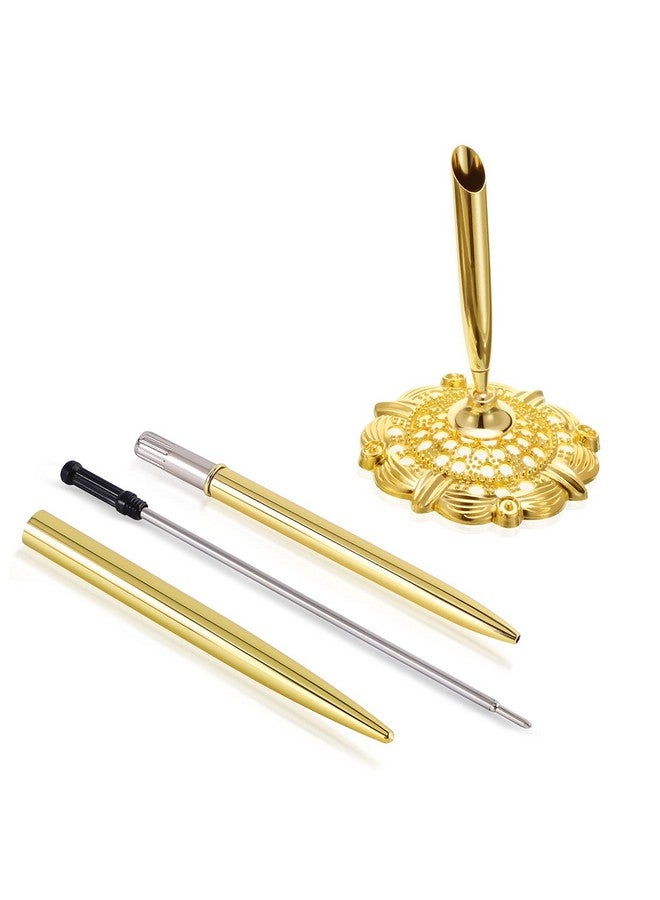 RUTICH Hollow Round Pen Holder Signing Pen Set For Wedding Bridal Golden - Image 3