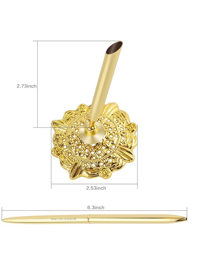 RUTICH Hollow Round Pen Holder Signing Pen Set For Wedding Bridal Golden - Image 2