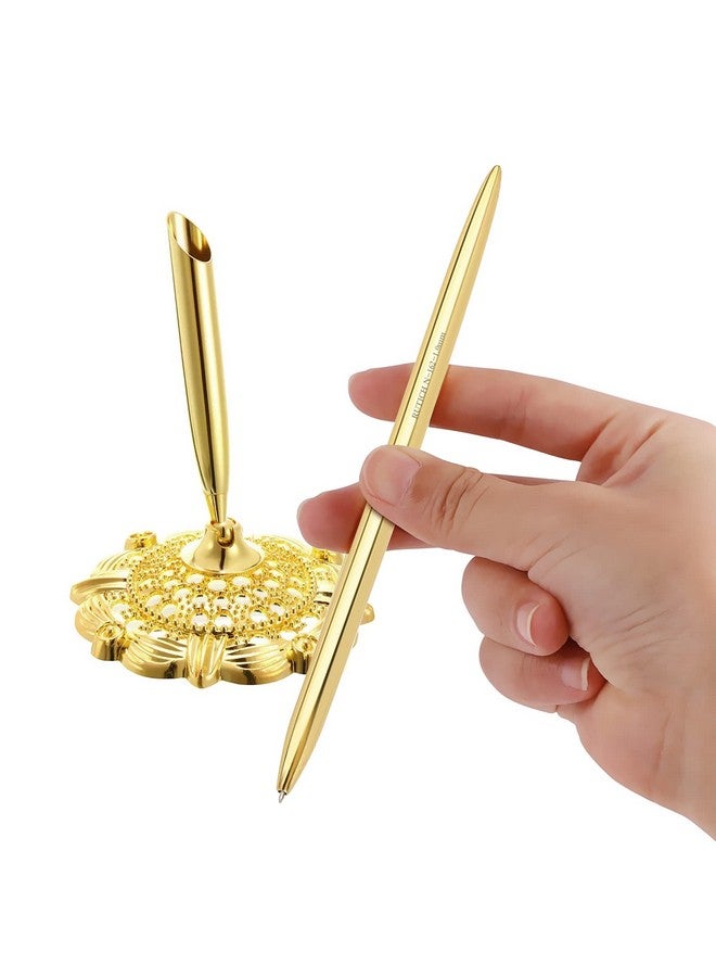 RUTICH Hollow Round Pen Holder Signing Pen Set For Wedding Bridal Golden - Image 4