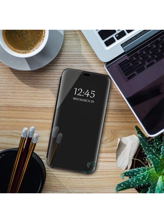 Case for Iphone 13 Pro Max, Luxury Mirror Flip Mobile Phone Case, Shockproof Leather Transparent Protective Case with Stand Function, Clear View Mirror Case Cover (Black) - Image 4