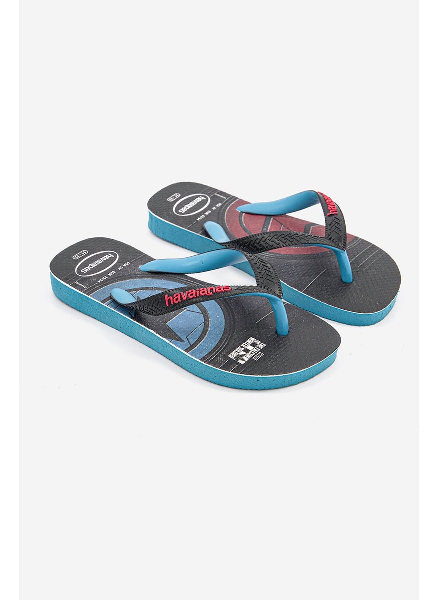 havaianas Kids Boy Marvel Series Brand Logo Slippers, Black/Blue  - Image 1