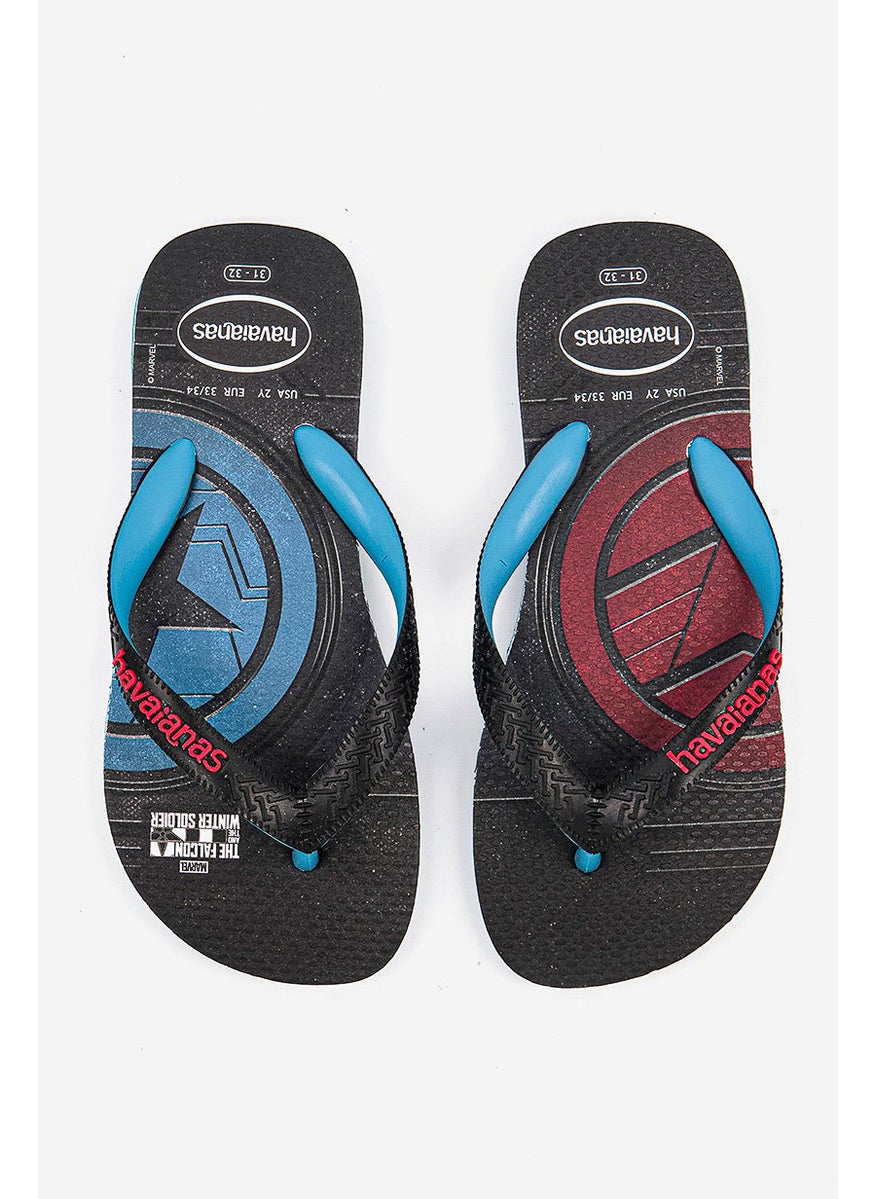 havaianas Kids Boy Marvel Series Brand Logo Slippers, Black/Blue  - Image 4