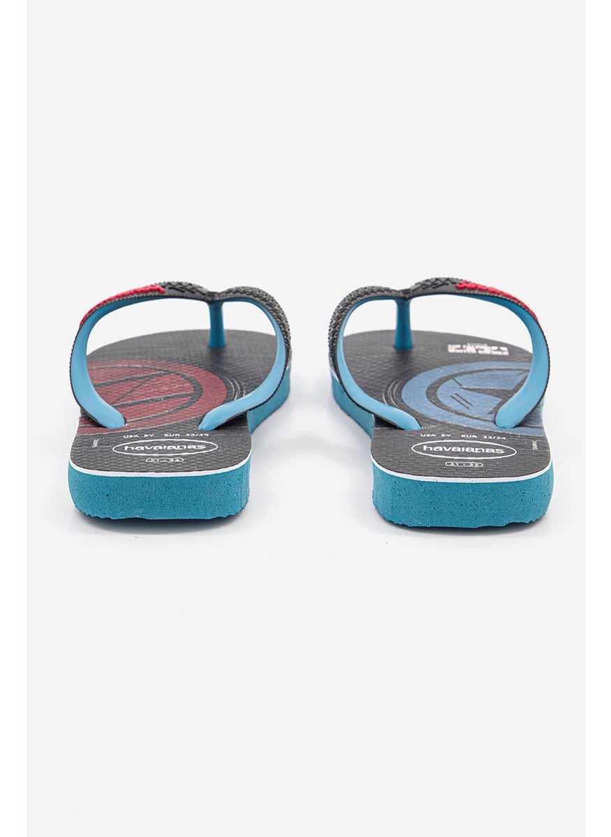 havaianas Kids Boy Marvel Series Brand Logo Slippers, Black/Blue  - Image 2