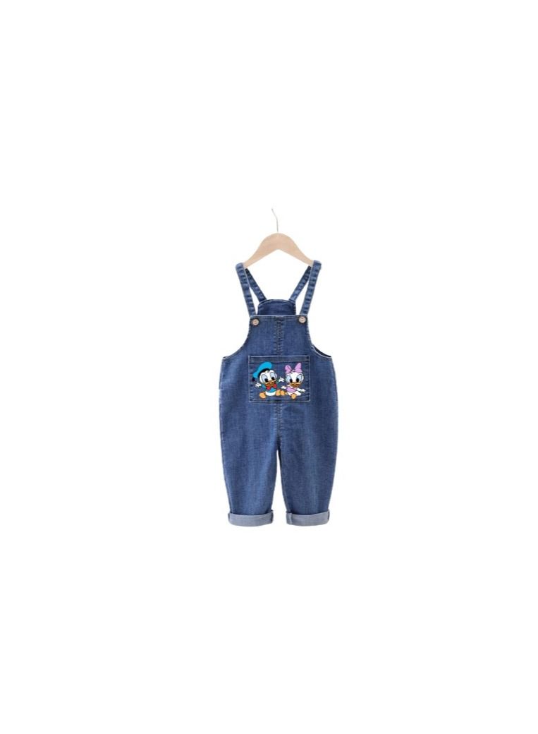 Dark jeans jumpsuit with a duck print, 
