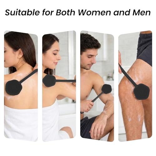 Redfly Silicone Back Scrubber for Shower Brush, 17 inch Long Handled Silicone Body Scrubber for Men & Women, Double Sided Shower Scrubber for Body Brush Exfoliator and Massage, Black - Image 5