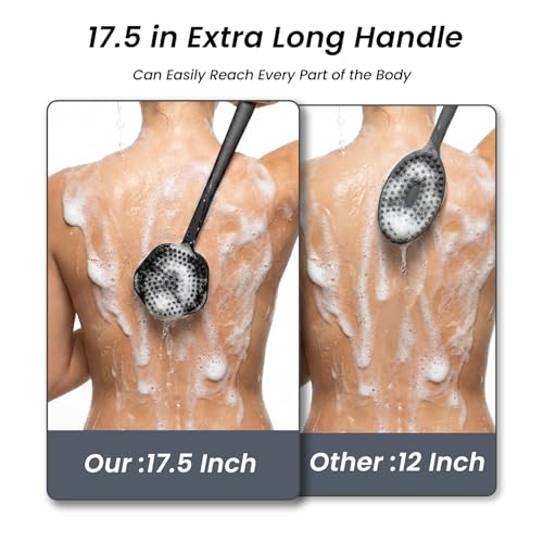 Redfly Silicone Back Scrubber for Shower Brush, 17 inch Long Handled Silicone Body Scrubber for Men & Women, Double Sided Shower Scrubber for Body Brush Exfoliator and Massage, Black - Image 4