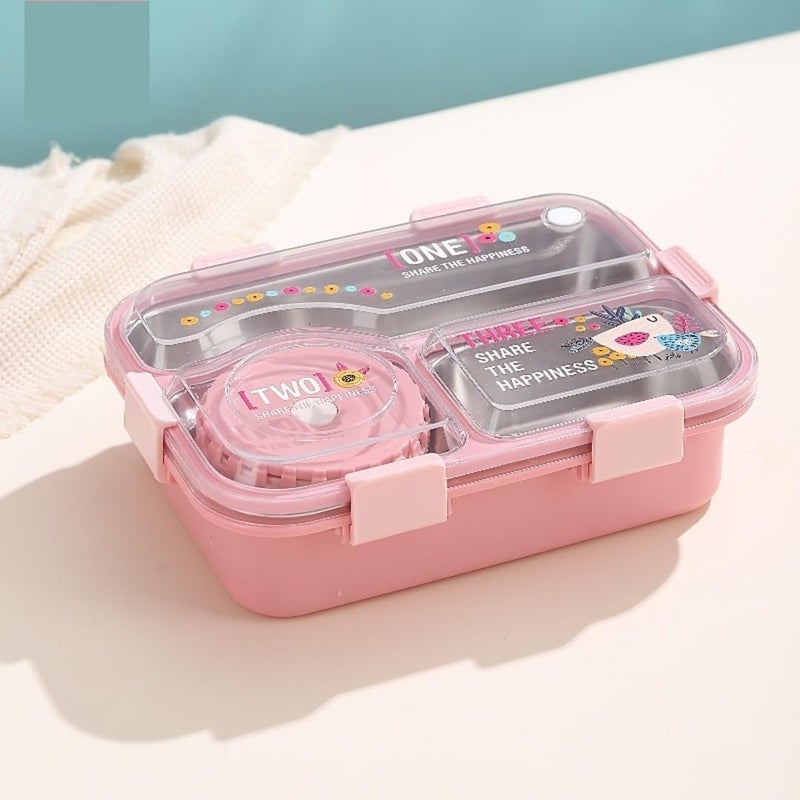 PLUSPOINT Bento Lunch Box with 3 Compartment Inner Stainless Steel Insulated Air Tight Portable Tiffin with,700ml Lunch Box with 150ml Container, Leak Proof Bento Box for Kids, Adults, Men Women - Image 3