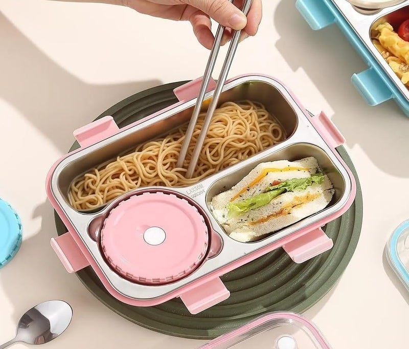 PLUSPOINT Bento Lunch Box with 3 Compartment Inner Stainless Steel Insulated Air Tight Portable Tiffin with,700ml Lunch Box with 150ml Container, Leak Proof Bento Box for Kids, Adults, Men Women - Image 4