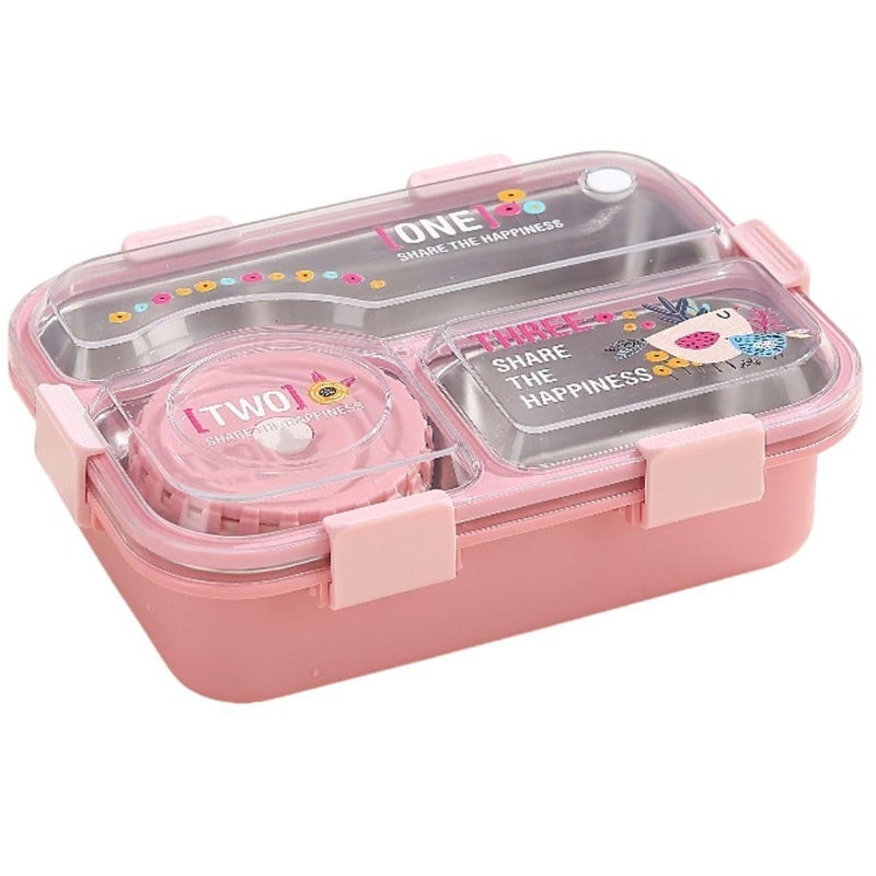 PLUSPOINT Bento Lunch Box with 3 Compartment Inner Stainless Steel Insulated Air Tight Portable Tiffin with,700ml Lunch Box with 150ml Container, Leak Proof Bento Box for Kids, Adults, Men Women - Image 1