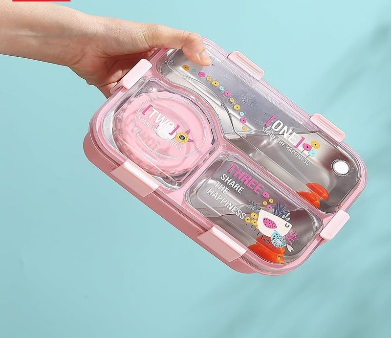 PLUSPOINT Bento Lunch Box with 3 Compartment Inner Stainless Steel Insulated Air Tight Portable Tiffin with,700ml Lunch Box with 150ml Container, Leak Proof Bento Box for Kids, Adults, Men Women - Image 2