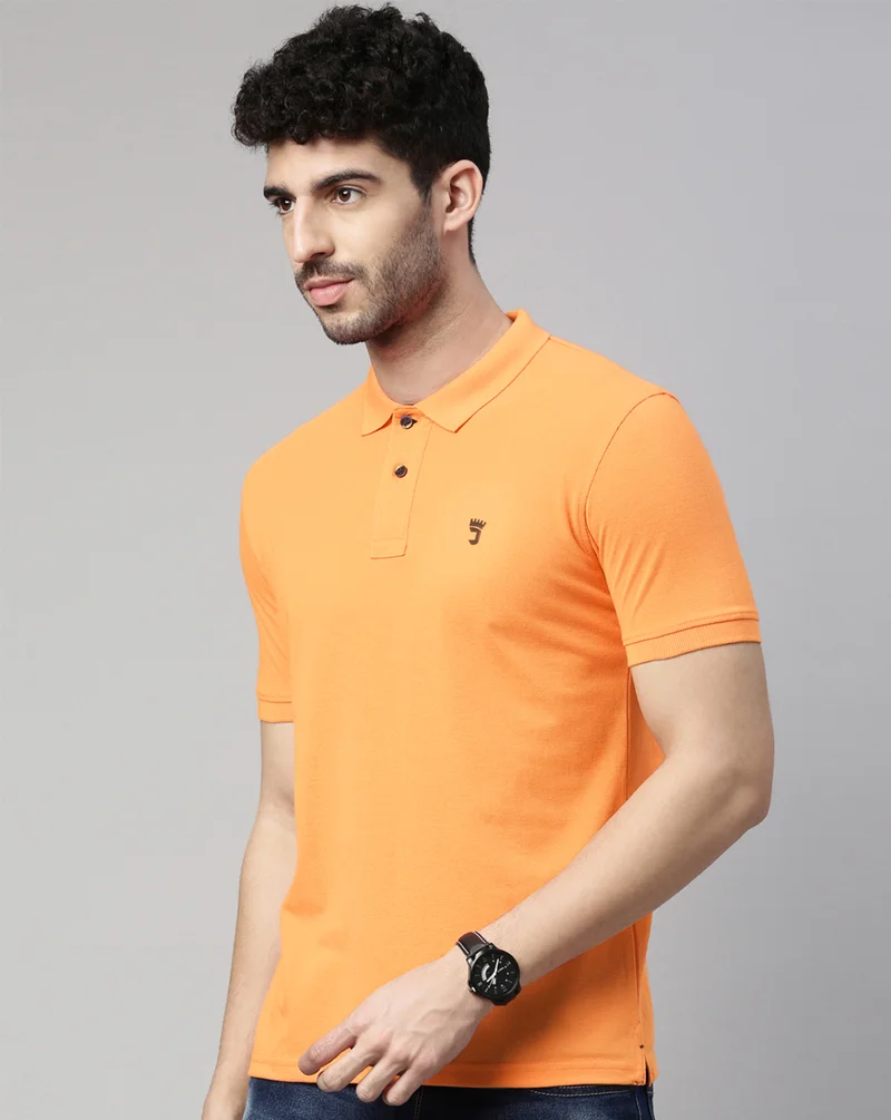 جوفن Men Sun Gold Solid Polo Collar Pure Cotton T-Shirt