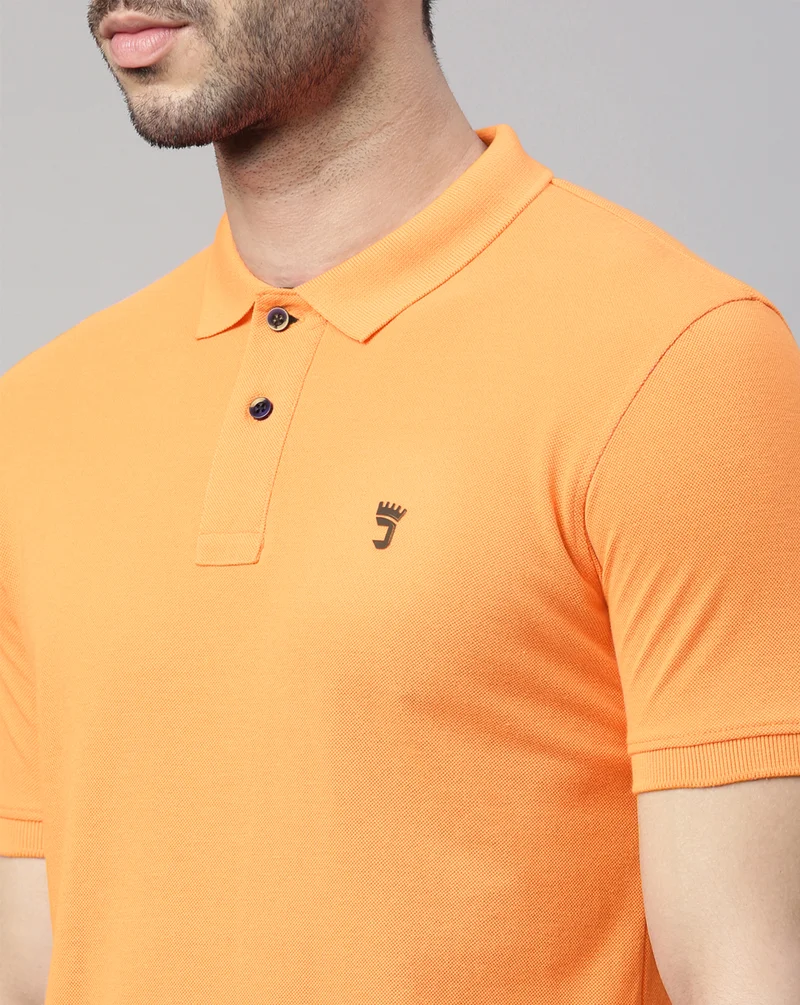 جوفن Men Sun Gold Solid Polo Collar Pure Cotton T-Shirt