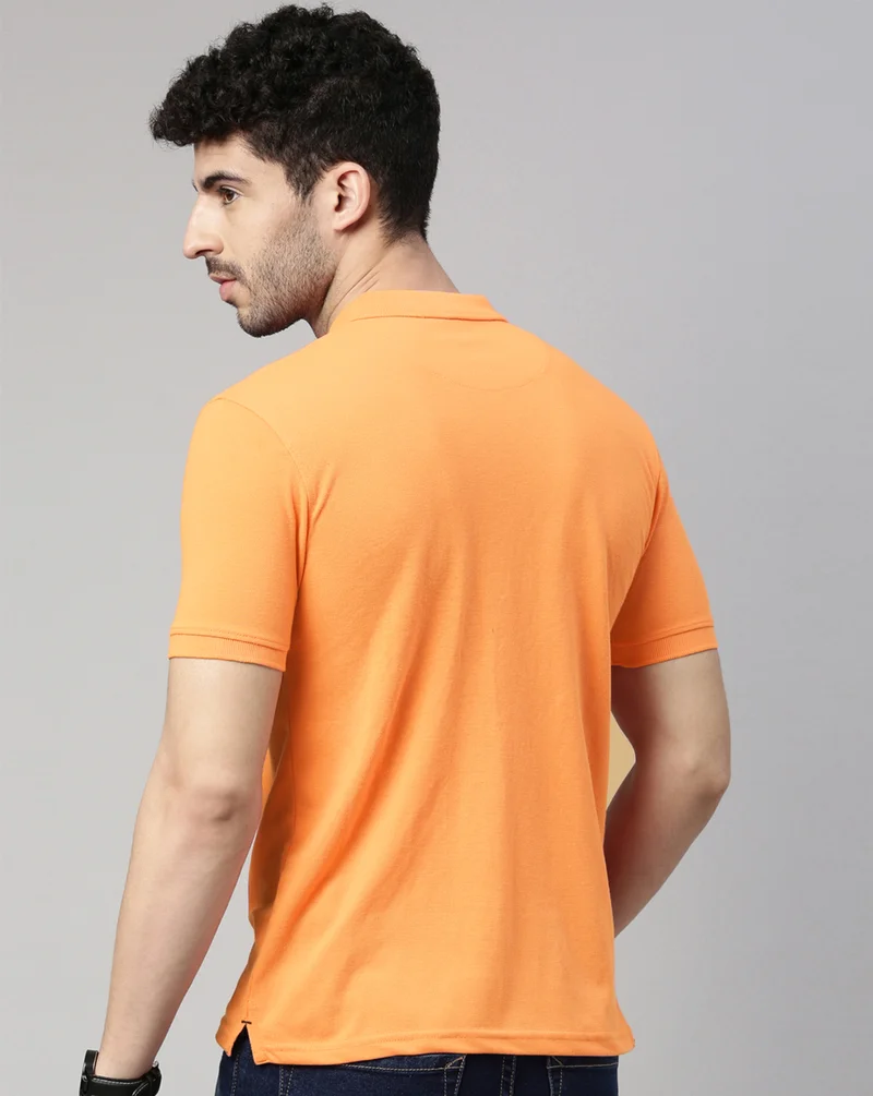 جوفن Men Sun Gold Solid Polo Collar Pure Cotton T-Shirt