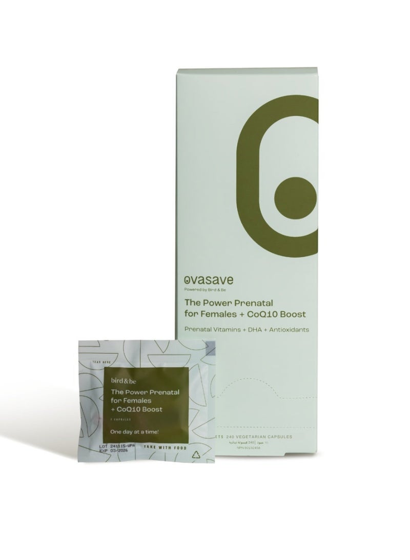 Ovasave Power Prenatal 240 capsules for female Fertility Support with CoQ10 600mg, NAC, Zinc, L-Carnitine, Folate, Selenium & DHA - Fertility Doctor-Developed, 8 Capsules Daily Sachet, 30-Day Supply - Image 1