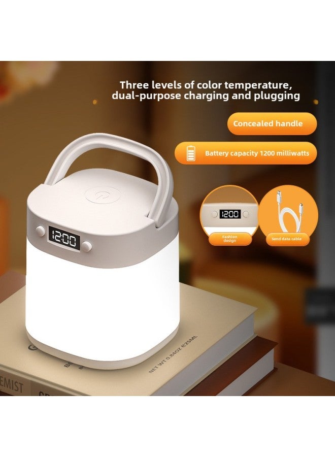 Super Remote Control Bedside Lamp Clock Bedroom Baby Feeding Lamp Night Light Homestay Bedside Lamp Portable Outdoor Table Lamp-Color:Rechargeable (100mah) Clock - Image 1