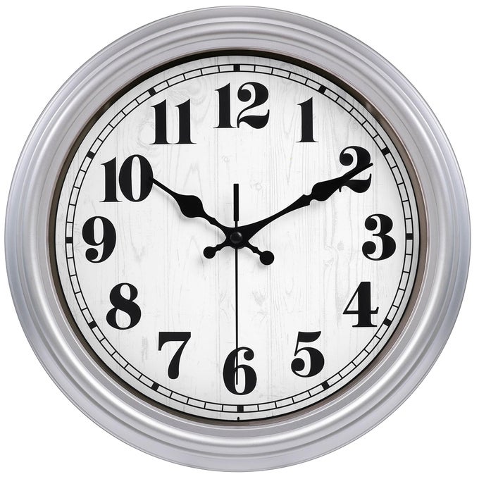 12 INCH RETRO WALL CLOCK SILENT NON TICKING BATTERY OPERATED MOVEMENT EASY TO READ WALL CLOCKS DECORATE FOR BEDROOM LIVING ROOM KITCHEN OFFICESILVER