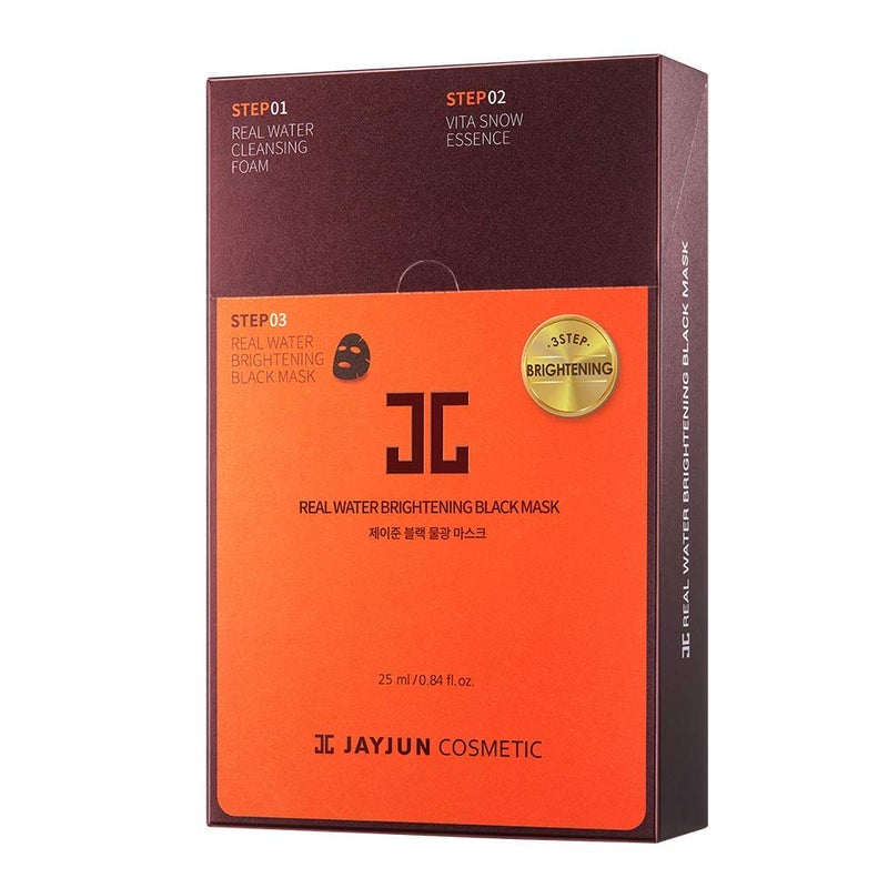 قناع جايجون الأسود المضيء بالماء الحقيقي عبوة من 10 أوراق 25 مل 084 أونصة سائلة قناع ورقي مرطب مضيء 3 خطوات